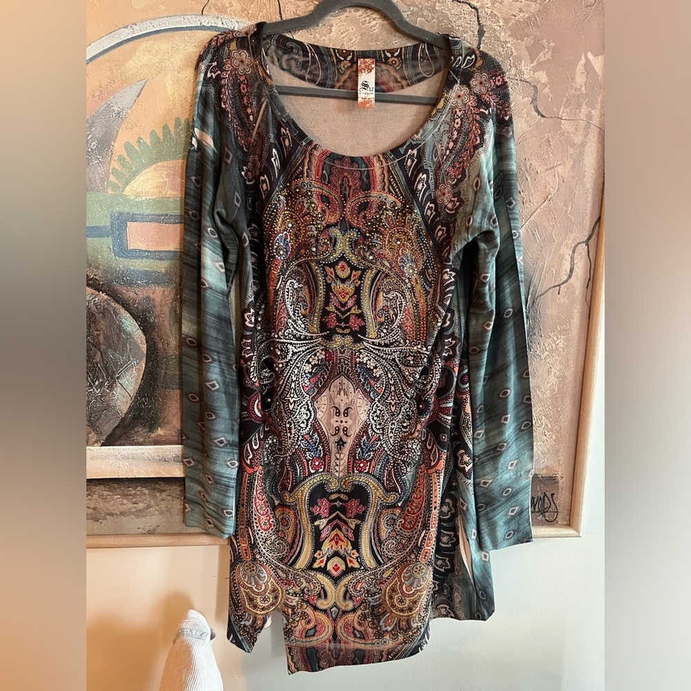 S-12 Sequins Embellished Long-Sleeve Boho Dress